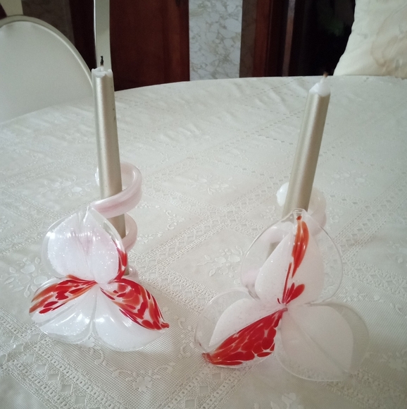 🆕 NWOT Floral Glass Candle Holders - Picture 2 of 8
